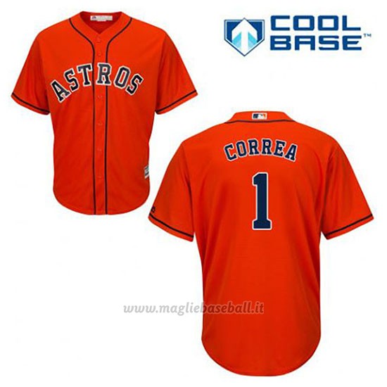 Maglia Baseball Uomo Houston Astros Carlos Correa 1 Arancione Alterner Cool Base